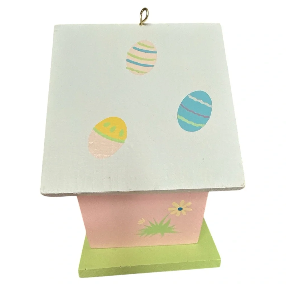 Pink Wooden Spring Birdhouse Décor Welcome Spring Easter Eggs Chick Hand Painted